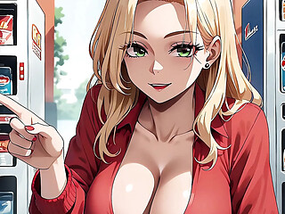 Anime goddess vending machine gives a kinky show with big tits and round curves