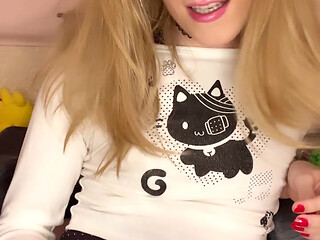 Your Hot Trans Step-Daughter Jerks off And Cums into Her Own Mouth For You