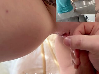 Rubbing hubbies cock into my freshly fucked pussy filled with another mans cum