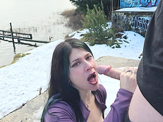 Big ass goth gets fucked in an abandoned hotel - public