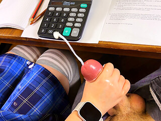 HIGH SCHOOLGIRL's First Meeting with a Classmate Starts with a HANDJOB under the Desk in MATH Class.