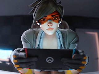 Tracer & 3 Guys One by One - Blowjob, Anal & Fuck While Playing Game 3D Overwatch Porn