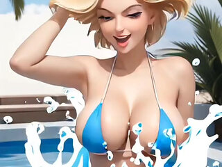 blonde Isabelle Dupond at hotel beach resort pool part 1 (Ai model)