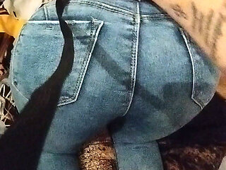 Ass in Jeans Girl Teasing and Rubbing Pussy