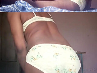 Sexy Lingerie Poses Bra Panty Try-on Back View Tease