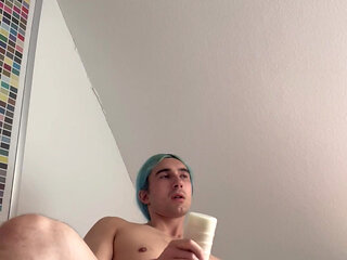 Boy jerks off in his fleshlight