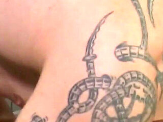 Muscle tattooed guy pussy licking pussy fucking in the bathroom