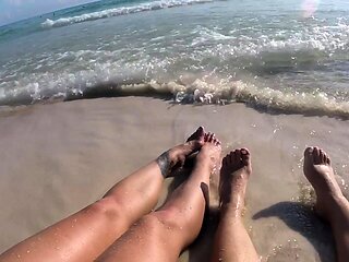 Hot brunette foot fetish play