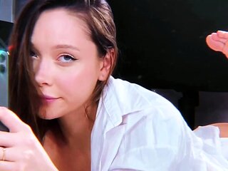 Public blowjob from an amateur brunette babe in POV video