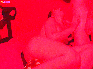 Busty Curvy Girl Tied up Gets Fucked Standing up at a Swingers Club. She Sucks Two Cocks at Once From Strangers
