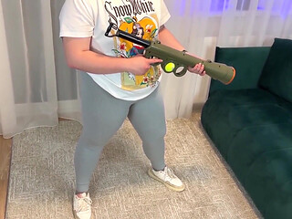 Baseball Bat, a Leather Belt, Tennis Balls and Her Massive Legs Turn His Testicles Into Whipped Cream! Crotch Destruction!