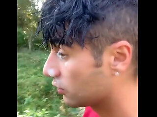 Walk and Jerk off with Cum on Face by Stranger Outdoor