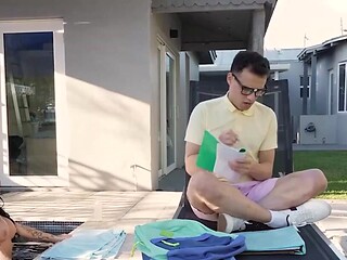Stepmother is going to help this dweeb relax and orgasm