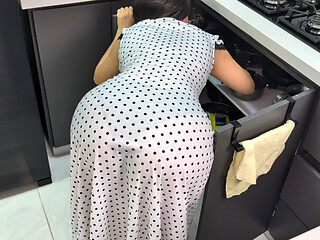 Latina stepmom in the kitchen