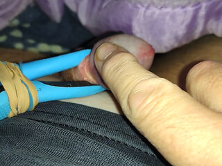 Glans play with homemade vibrator