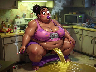 Very Pregnant BBW Smoking While Peeing - Big Belly & Dripping Pussy