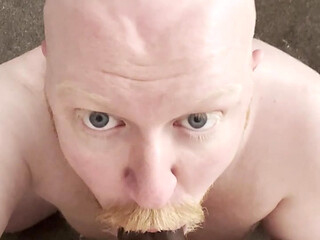 Ginger faggot worships and deepthroats his dildo