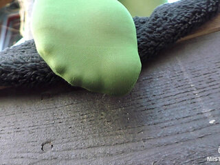 Goddess in Green Pantyhose Teases with Her Feet on the Porch