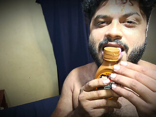 Licking sexual game play by Jackson with chocolate syrup over boobs