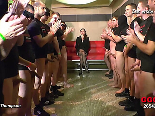 Glasses Slut Gets Gangbanged and Covered in Cum at Ggg