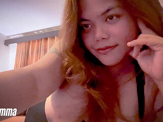 Very hot Filipina stepsister with big tits masturbates on camera
