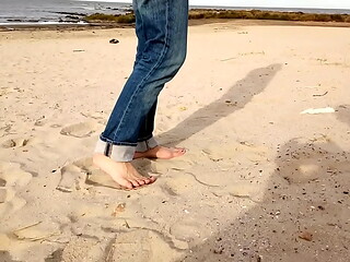 The busty, big-assed brunette is walking along the beach. I tell her I'_m wearing women'_s underwear.