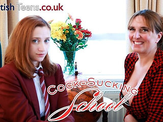 Stepmom Teaches Stepdaughter to Suck Cock