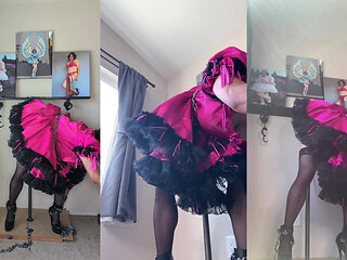 Pink Sissy Maid Candy Is Locked Onto Her Dildo Stand and Rides Her Pole