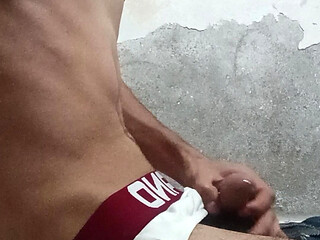 Skinny Latino Playing With Hairy Cock Alone In Room