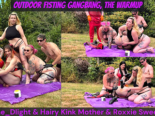 Jasmine Dlight & Hairy Kink Stepmother & Roxxie Sweetheart - Outdoor Fisting Gangbang - the Warmup
