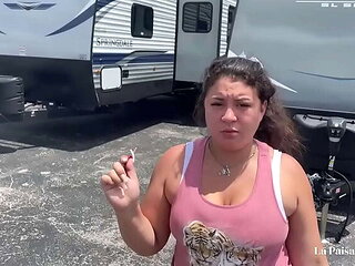 Hot Colombian teen La Paisa gets pussy & ass fucked doggystyle in public by salesman