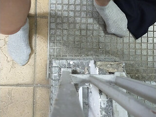 Bouncing my dick and balls in some random panty along the corridor.