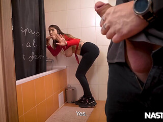 Sexy babe with thick ass and boobs agrees for a quick fuck with a stranger in a hotel bedroom