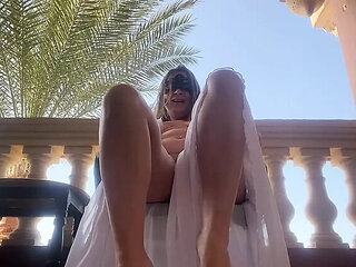 Hairy MILF Mary Di Squirts Hard on Balcony - Extreme Outdoor Masturbation Orgasm
