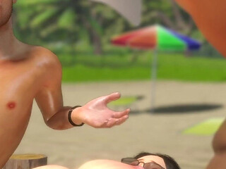 Friendly Housewife by White Foam - Getting Drilled by an Old Man, on the Beach, Behind Her Husband 12