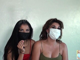 MILF nurse smokes and flutters lashes in a mask