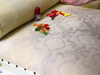 Sweet Toe Tease - Colorful Candy Between Her Toes
