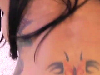 Pornstar Platinum Tattooed Angelina Valentine Rides Dildo in Lesbian Sex