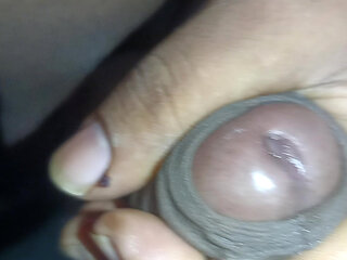 Handjob of my cock in bed room