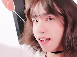 Asian Sissy in Lingerie Cums on Your Face POV