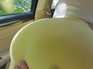 Hot girlfriend's wet white panties on her perfect booty drive me wild in the car