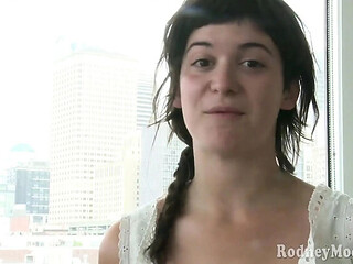 Shaggy young amateur chick gets nervous while undressing her bushy body hair