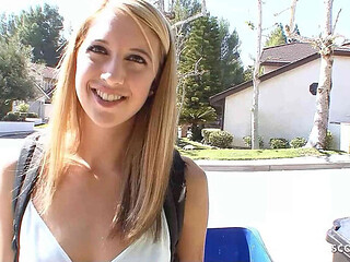 Blonde Teen with Small Tits Fucks Older Guy Next Door While Wife Is Away