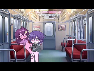 Boy and girl dominate each other in the subway
