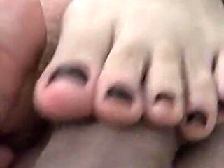 Hot MILF in Black Toes Footjob!