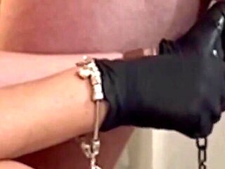 Ruined Handjob in Latex Gloves Restrained by the Balls