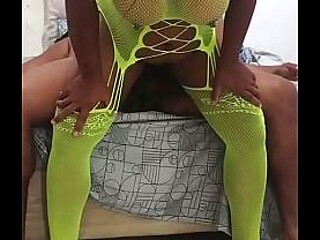Greedy black woman enjoying herself