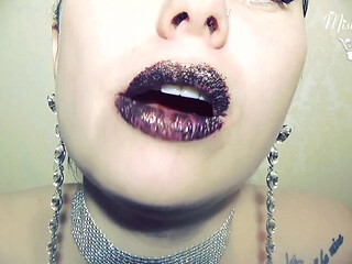 Brown glittery lips and sexy chocolate eating