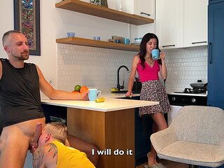 Stupid Wife Has Her Husband Sucks Cock Under The Table With Katty West