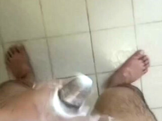 My big dick masterbation in cold shower